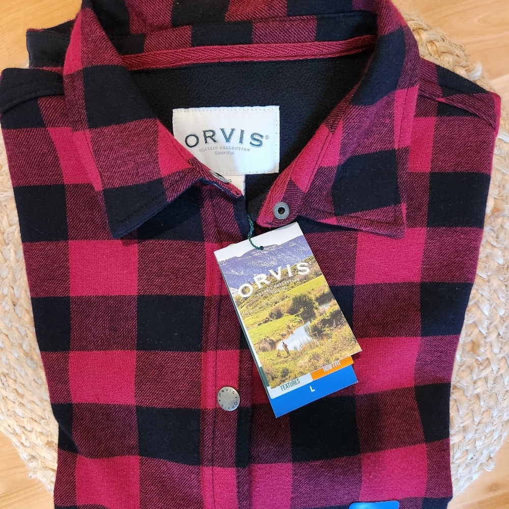 NWT Orvis Shirt Jacket Size Large. Berry/Black Buffalo